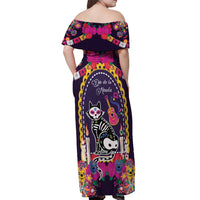 Mexico Day Of The Dead Off Shoulder Maxi Dress Cat Skeleton Dia De Los Meowtos - Wonder Print Shop