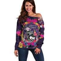 Mexico Day Of The Dead Off Shoulder Sweater Cat Skeleton Dia De Los Meowtos - Wonder Print Shop