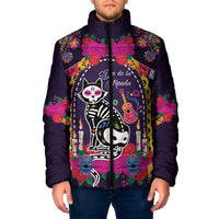 Mexico Day Of The Dead Padded Jacket Cat Skeleton Dia De Los Meowtos - Wonder Print Shop