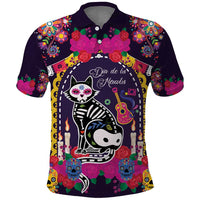 Mexico Day Of The Dead Polo Shirt Cat Skeleton Dia De Los Meowtos - Wonder Print Shop