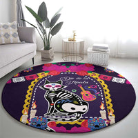 Mexico Day Of The Dead Round Carpet Cat Skeleton Dia De Los Meowtos - Wonder Print Shop