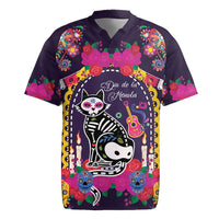 Mexico Day Of The Dead Rugby Jersey Cat Skeleton Dia De Los Meowtos - Wonder Print Shop