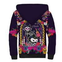 Mexico Day Of The Dead Sherpa Hoodie Cat Skeleton Dia De Los Meowtos - Wonder Print Shop