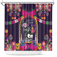 Mexico Day Of The Dead Shower Curtain Cat Skeleton Dia De Los Meowtos - Wonder Print Shop