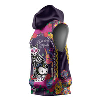 Mexico Day Of The Dead Sleeveless Hoodie Cat Skeleton Dia De Los Meowtos - Wonder Print Shop