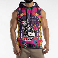 Mexico Day Of The Dead Sleeveless Zip Hoodie Cat Skeleton Dia De Los Meowtos - Wonder Print Shop
