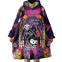 Mexico Day Of The Dead Wearable Blanket Hoodie Cat Skeleton Dia De Los Meowtos - Wonder Print Shop