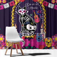 Mexico Day Of The Dead Window Curtain Cat Skeleton Dia De Los Meowtos - Wonder Print Shop