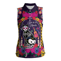 Mexico Day Of The Dead Women Sleeveless Polo Shirt Cat Skeleton Dia De Los Meowtos - Wonder Print Shop