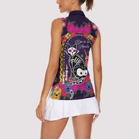 Mexico Day Of The Dead Women Sleeveless Polo Shirt Cat Skeleton Dia De Los Meowtos - Wonder Print Shop