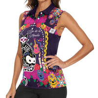 Mexico Day Of The Dead Women Sleeveless Polo Shirt Cat Skeleton Dia De Los Meowtos - Wonder Print Shop