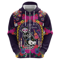 Mexico Day Of The Dead Zip Hoodie Cat Skeleton Dia De Los Meowtos - Wonder Print Shop