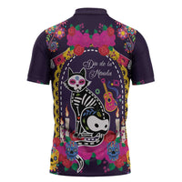 Mexico Day Of The Dead Zipper Polo Shirt Cat Skeleton Dia De Los Meowtos - Wonder Print Shop