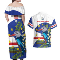 Cape Verde Couples Matching Off Shoulder Maxi Dress and Hawaiian Shirt Grey-Headed Kingfisher Mix Honey Locust - Wonder Print Shop