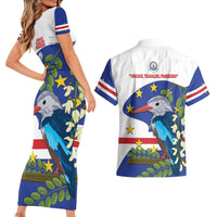 Cape Verde Couples Matching Short Sleeve Bodycon Dress and Hawaiian Shirt Grey-Headed Kingfisher Mix Honey Locust - Wonder Print Shop