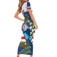 Cape Verde Short Sleeve Bodycon Dress Grey-Headed Kingfisher Mix Honey Locust - Wonder Print Shop