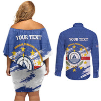 Personalized Cape Verde Couples Matching Off Shoulder Short Dress and Long Sleeve Button Shirt Coat Of Arms - African Pattern - Wonder Print Shop