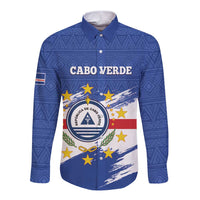 Personalized Cape Verde Long Sleeve Button Shirt Coat Of Arms - African Pattern - Wonder Print Shop