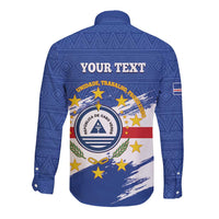 Personalized Cape Verde Long Sleeve Button Shirt Coat Of Arms - African Pattern - Wonder Print Shop