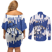 Israel 2026 Baseball Personalised Couples Matching Off Shoulder Short Dress and Long Sleeve Button Shirt Star of David Pattern Drip Style