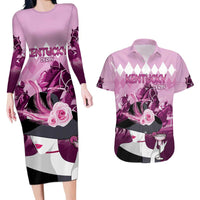 Kentucky Horse Racing Couples Matching Long Sleeve Bodycon Dress and Hawaiian Shirt Derby Mint Julep Girl - Pink Pastel LT14