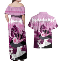 Kentucky Horse Racing Couples Matching Off Shoulder Maxi Dress and Hawaiian Shirt Derby Mint Julep Girl - Pink Pastel LT14
