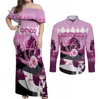 Kentucky Horse Racing Couples Matching Off Shoulder Maxi Dress and Long Sleeve Button Shirt Derby Mint Julep Girl - Pink Pastel LT14