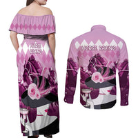 Kentucky Horse Racing Couples Matching Off Shoulder Maxi Dress and Long Sleeve Button Shirt Derby Mint Julep Girl - Pink Pastel LT14