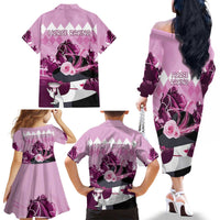 Kentucky Horse Racing Family Matching Off The Shoulder Long Sleeve Dress and Hawaiian Shirt Derby Mint Julep Girl - Pink Pastel LT14