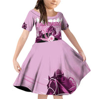 Kentucky Horse Racing Family Matching Off Shoulder Short Dress and Hawaiian Shirt Derby Mint Julep Girl - Pink Pastel LT14