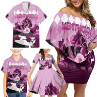 Kentucky Horse Racing Family Matching Off Shoulder Short Dress and Hawaiian Shirt Derby Mint Julep Girl - Pink Pastel LT14