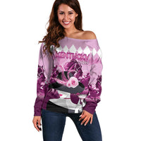 Kentucky Horse Racing Off Shoulder Sweater Derby Mint Julep Girl - Pink Pastel LT14