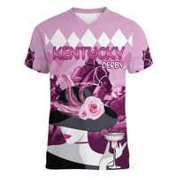 Kentucky Horse Racing Women V-Neck T-Shirt Derby Mint Julep Girl - Pink Pastel LT14