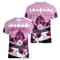 Kentucky Horse Racing Women V-Neck T-Shirt Derby Mint Julep Girl - Pink Pastel LT14