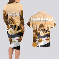 Kentucky Horse Racing Couples Matching Long Sleeve Bodycon Dress and Hawaiian Shirt Derby Mint Julep Girl - Gold Pastel LT14