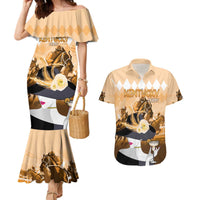 Kentucky Horse Racing Couples Matching Mermaid Dress and Hawaiian Shirt Derby Mint Julep Girl - Gold Pastel LT14