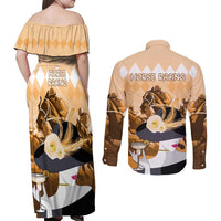 Kentucky Horse Racing Couples Matching Off Shoulder Maxi Dress and Long Sleeve Button Shirt Derby Mint Julep Girl - Gold Pastel LT14