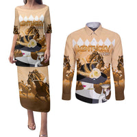 Kentucky Horse Racing Couples Matching Puletasi and Long Sleeve Button Shirt Derby Mint Julep Girl - Gold Pastel LT14