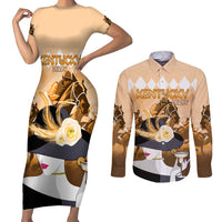 Kentucky Horse Racing Couples Matching Short Sleeve Bodycon Dress and Long Sleeve Button Shirt Derby Mint Julep Girl - Gold Pastel LT14