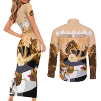 Kentucky Horse Racing Couples Matching Short Sleeve Bodycon Dress and Long Sleeve Button Shirt Derby Mint Julep Girl - Gold Pastel LT14