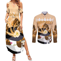 Kentucky Horse Racing Couples Matching Summer Maxi Dress and Long Sleeve Button Shirt Derby Mint Julep Girl - Gold Pastel LT14
