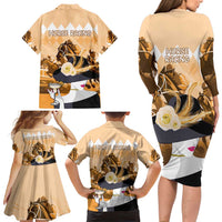 Kentucky Horse Racing Family Matching Long Sleeve Bodycon Dress and Hawaiian Shirt Derby Mint Julep Girl - Gold Pastel LT14