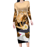 Kentucky Horse Racing Family Matching Long Sleeve Bodycon Dress and Hawaiian Shirt Derby Mint Julep Girl - Gold Pastel LT14