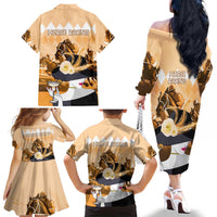 Kentucky Horse Racing Family Matching Off The Shoulder Long Sleeve Dress and Hawaiian Shirt Derby Mint Julep Girl - Gold Pastel LT14