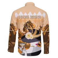 Kentucky Horse Racing Family Matching Off The Shoulder Long Sleeve Dress and Hawaiian Shirt Derby Mint Julep Girl - Gold Pastel LT14