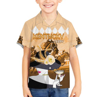 Kentucky Horse Racing Family Matching Off The Shoulder Long Sleeve Dress and Hawaiian Shirt Derby Mint Julep Girl - Gold Pastel LT14