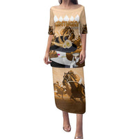 Kentucky Horse Racing Family Matching Puletasi and Hawaiian Shirt Derby Mint Julep Girl - Gold Pastel LT14