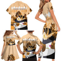 Kentucky Horse Racing Family Matching Short Sleeve Bodycon Dress and Hawaiian Shirt Derby Mint Julep Girl - Gold Pastel LT14