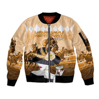 Kentucky Horse Racing Sleeve Zip Bomber Jacket Derby Mint Julep Girl - Gold Pastel LT14