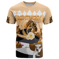 Kentucky Horse Racing T Shirt Derby Mint Julep Girl - Gold Pastel LT14